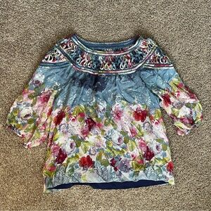 Sundance Floral Colorful 3/4 Sleeve Shirt Blouse 100% Silk Women’s Size XL